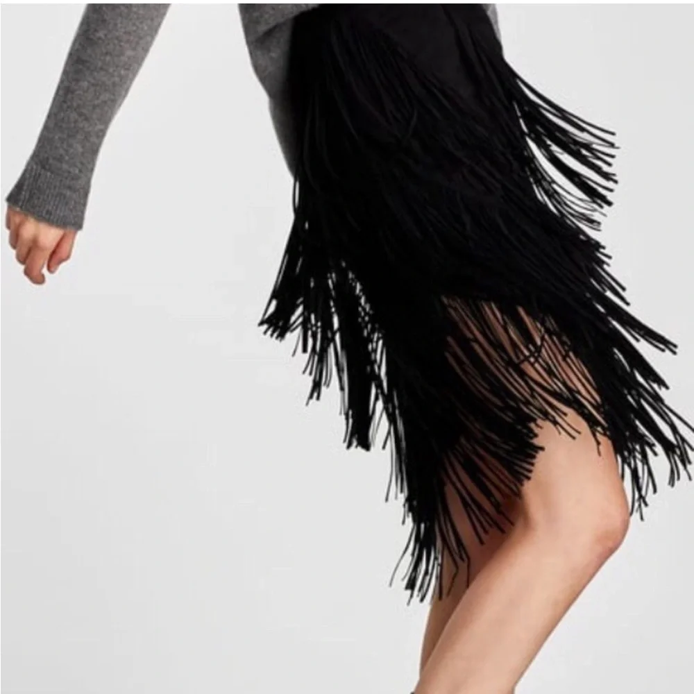Jay Godfrey Elegant Black Fringe‎ Skirt Pencil Cocktail Casual